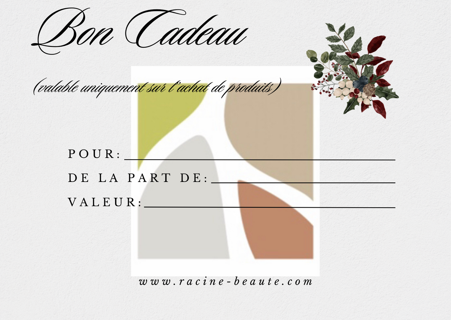 Bon cadeau (valable uniquement sur les produits)
